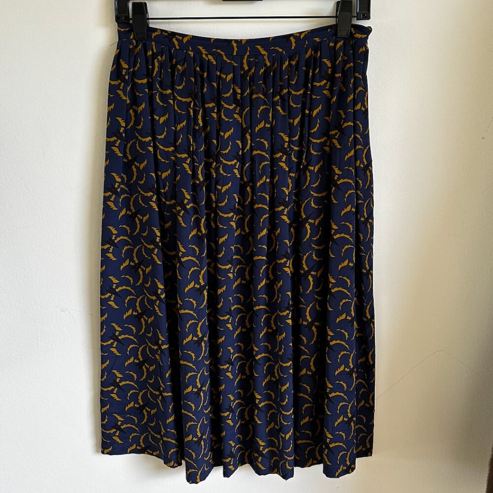 Laura Urbinati Pleated Midi Skirt – Navy & Mustard Print